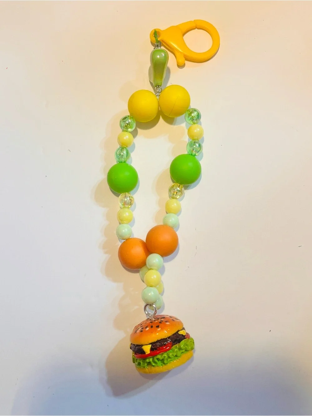 Key chain phone Chain Charm with Burger Bead - Yellow, Green, Orangem